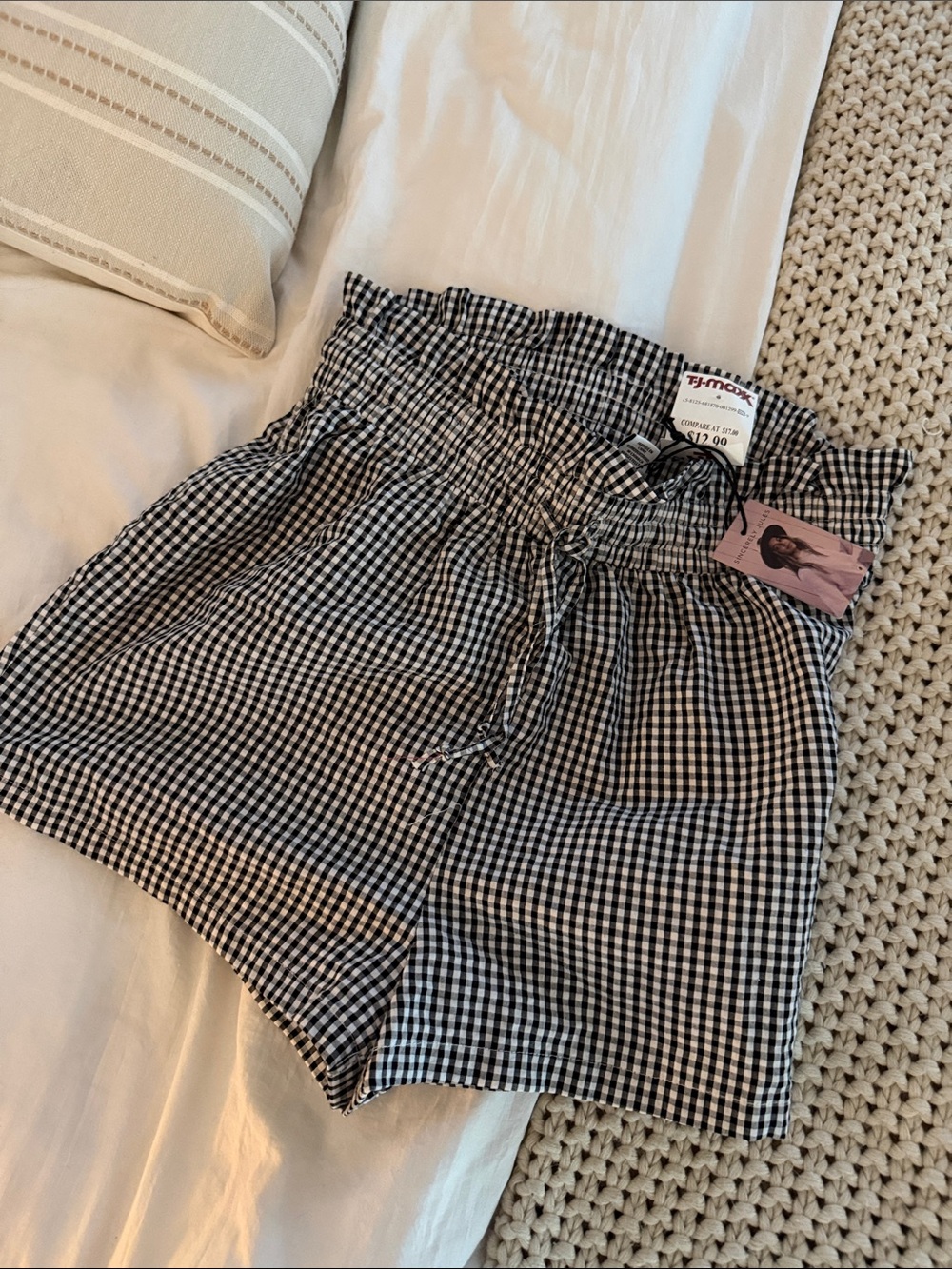 Black and White Gingham Paperbag Waist Shorts